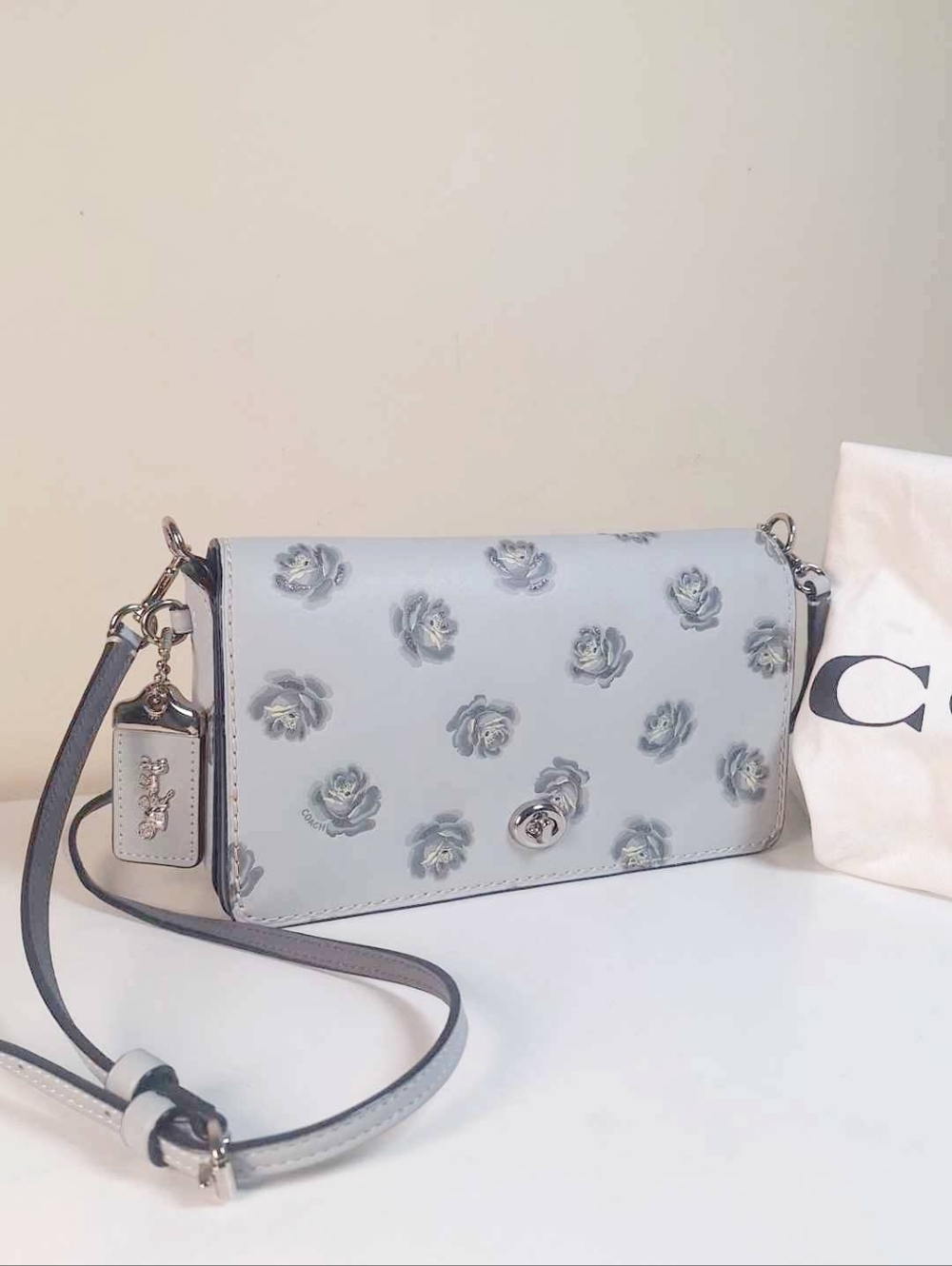 COACH 1941 31679 DINKY WITH GLITTER ROSE PRINT SKY/SILVER HOST PICK!